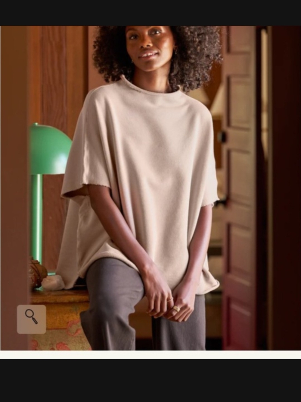 Frank & Eileen Cream Short-Sleeve Funnel Neck Pullover